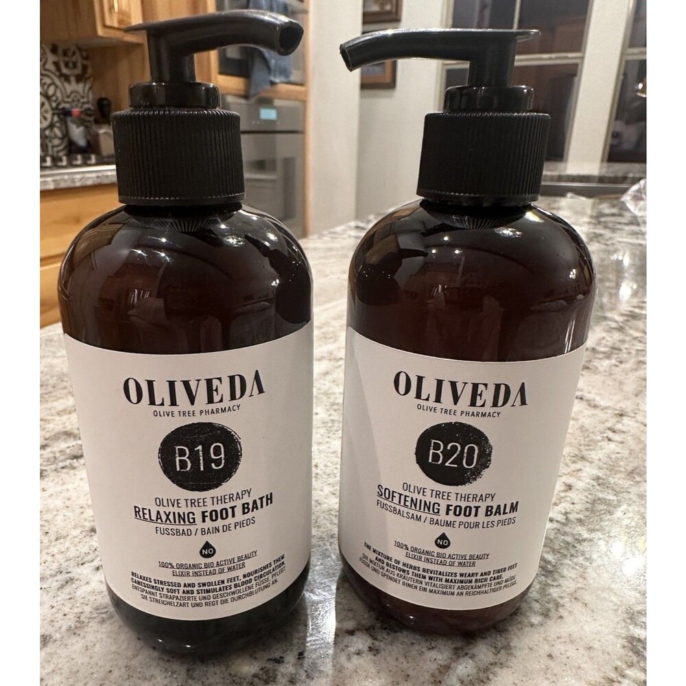 2pc  Oliveda B19 Relaxing Foot Bath B20 Softening Foot Balm Olive Tree Therapy